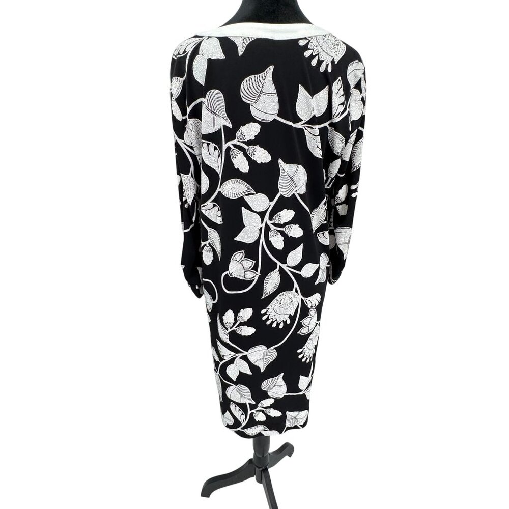 Anne Klein Midi Shift Dress Womens L Black Floral Textured 2 Tone Stretch A Line - Picture 7 of 8